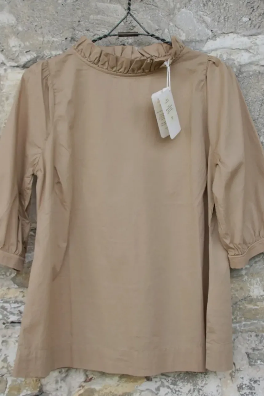 by basics Bluse 13005 in desert/caramel mit Puffärmeln - Baumwolle & Elasthan