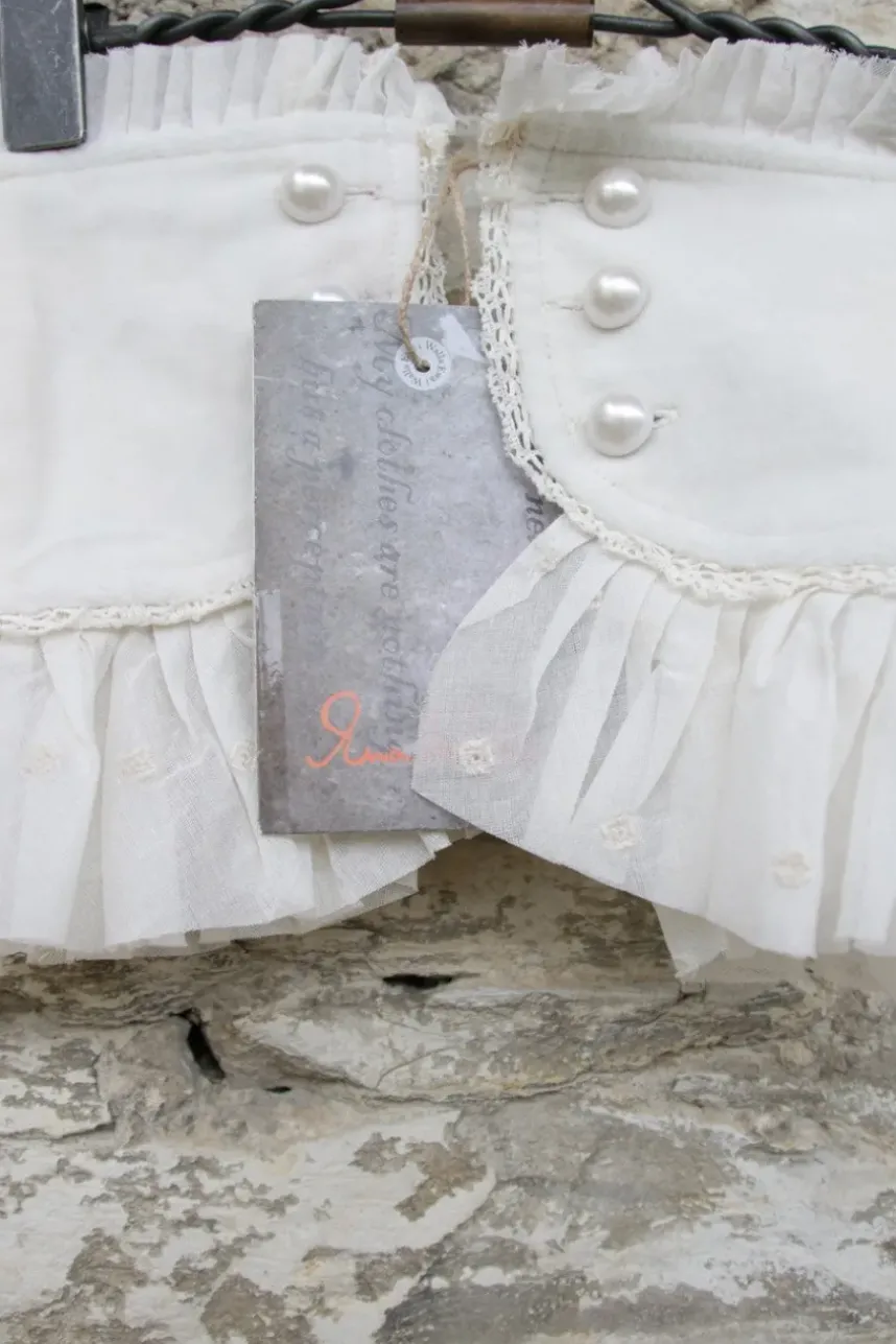 Ewa i Walla Armstulpen 77458 in creme (bone) - kuscheliger Samt & Organza