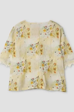 Ewa i Walla Bluse 44972 BLENDA in pastellgelb mit Flowerprint (flower print) - Organza aus reiner Baumwolle