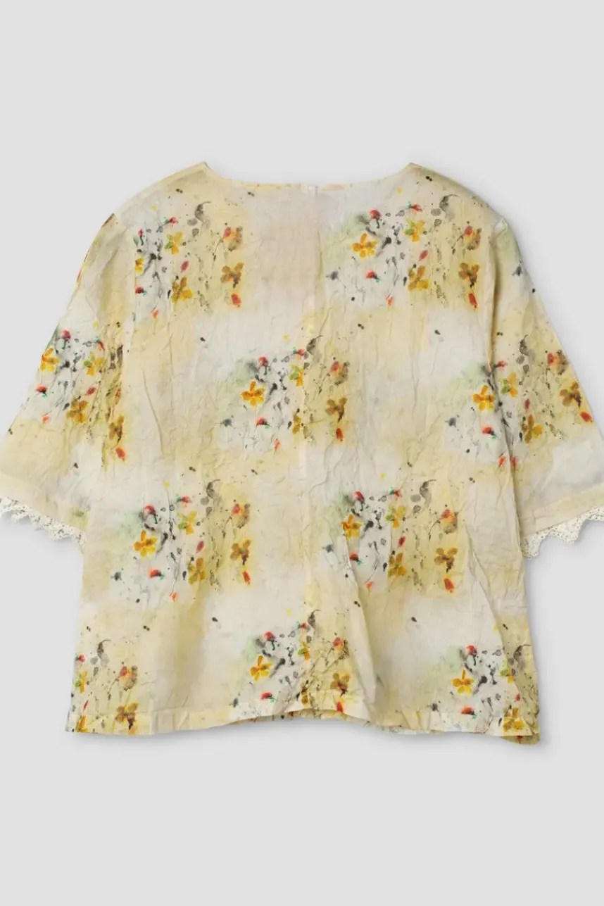 Ewa i Walla Bluse 44972 BLENDA in pastellgelb mit Flowerprint (flower print) - Organza aus reiner Baumwolle