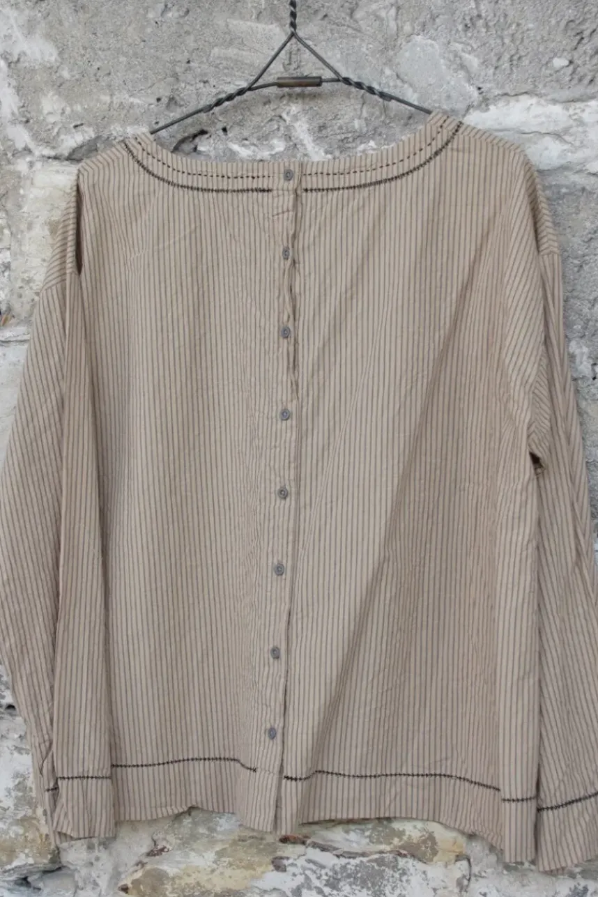 Ewa i Walla Bluse 44869 HERA in beige mit schwarzen Streifen - reine Knitterbaumwolle