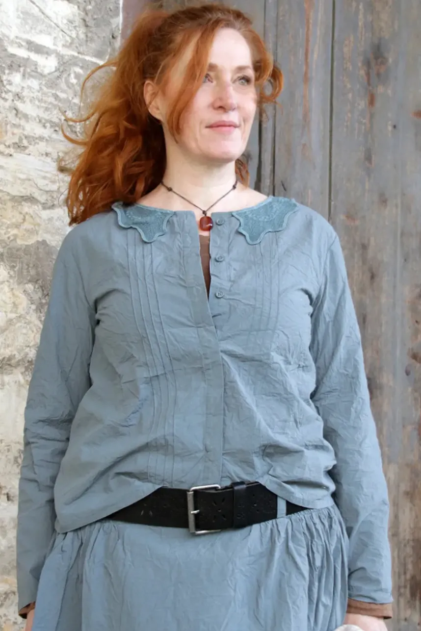 *Ewa i Walla Bluse 44107 LOIS in blau grau (storm blue) - reine Knitterbaumwolle