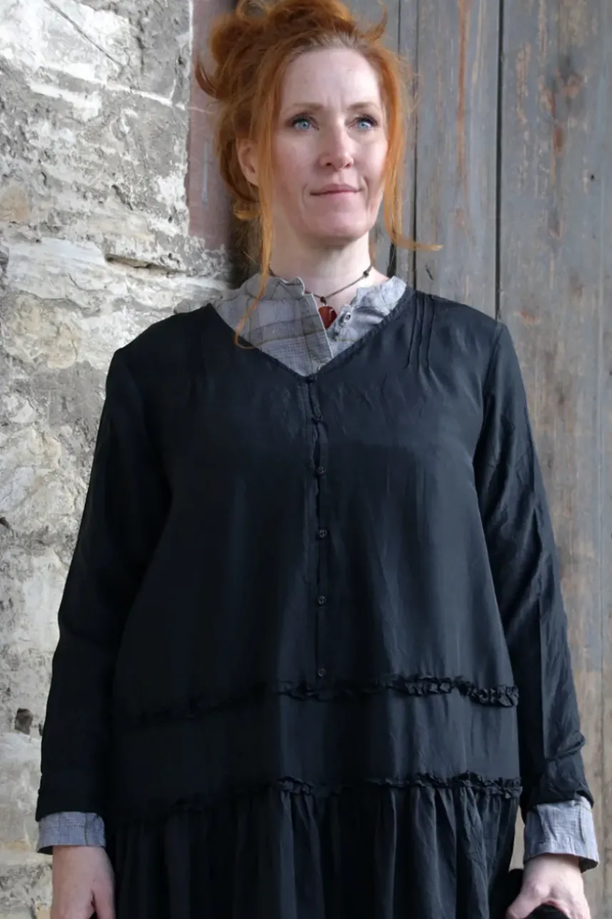 *Ewa i Walla Bluse 44109 PETRONELLA in grau oliv kariert mit Flicken (original) - softe Baumwolle