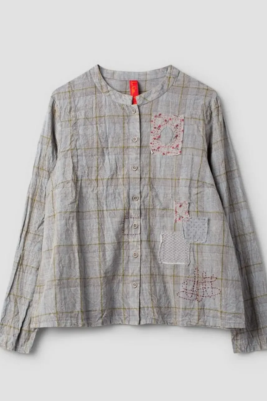 *Ewa i Walla Bluse 44109 PETRONELLA in grau oliv kariert mit Flicken (original) - softe Baumwolle
