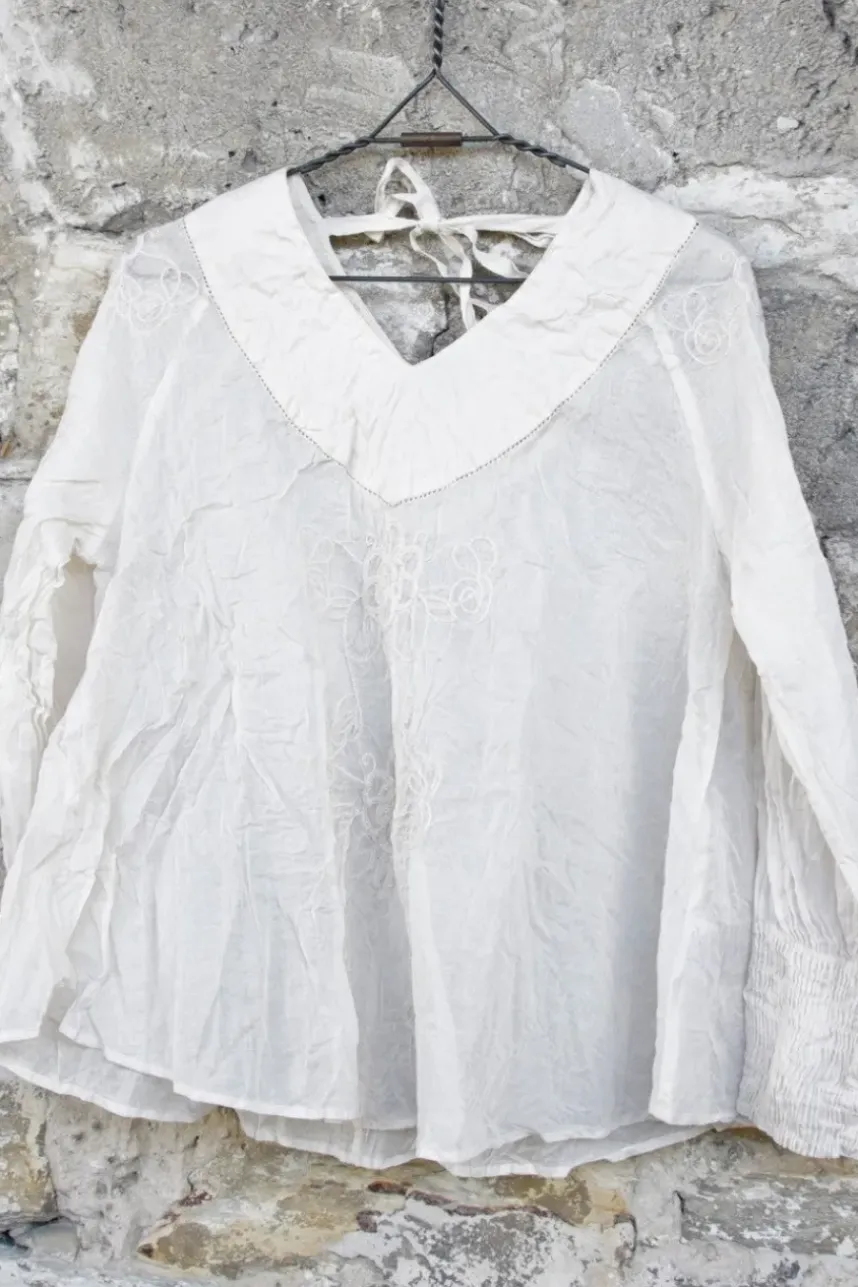 Ewa i Walla Bluse 44910 ROSMARI in creme mit Stickereien- reiner, softer Organza