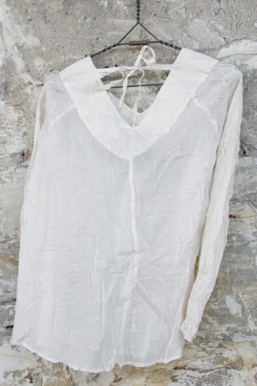 Ewa i Walla Bluse 44910 ROSMARI in creme mit Stickereien- reiner, softer Organza