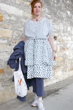 Ewa i Walla Bluse LULA 44139 in hellblau zart kariert (original) - Baumwolle mit Leinen