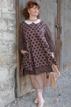 Ewa i Walla Bluse/Tunika 44920 ADITA in rose-violett (dark mauve) mit Punkten - reine Knitterbaumwolle