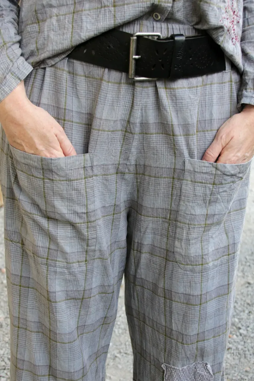 *Ewa i Walla Hose 11411 HENNY in grau oliv kariert - reine Knitterbaumwolle
