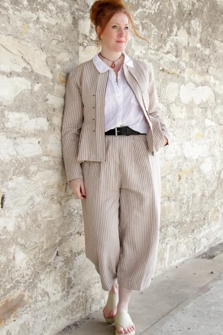 Ewa i Walla Hose BOTVI 11426 in beige mit Streifen in blau-rosa - Leinen mit Baumwolle
