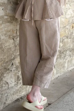 Ewa i Walla Hose BOTVI 11426 in beige mit Streifen in blau-rosa - Leinen mit Baumwolle