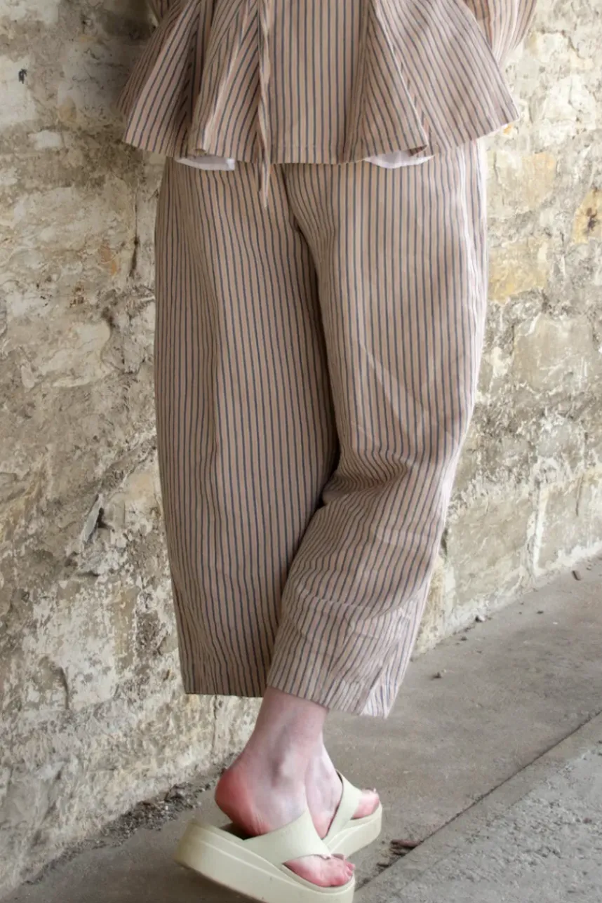 Ewa i Walla Hose BOTVI 11426 in beige mit Streifen in blau-rosa - Leinen mit Baumwolle