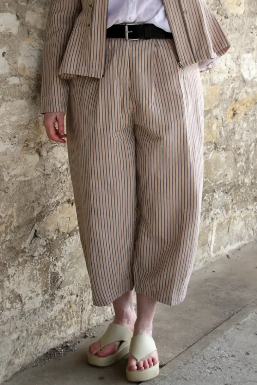 Ewa i Walla Hose BOTVI 11426 in beige mit Streifen in blau-rosa - Leinen mit Baumwolle