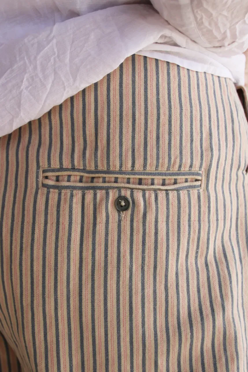 Ewa i Walla Hose BOTVI 11426 in beige mit Streifen in blau-rosa - Leinen mit Baumwolle