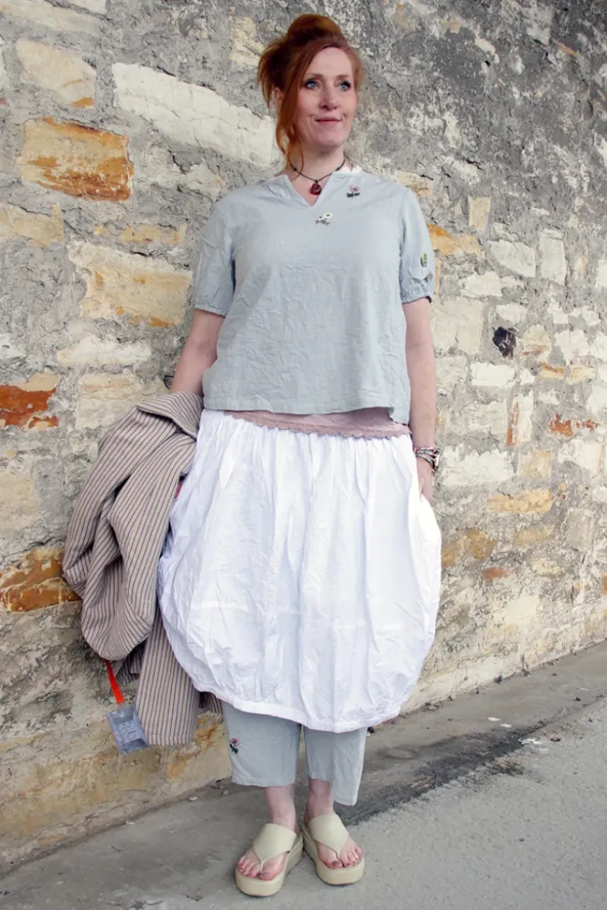 Ewa i Walla Hose MAJVI 11423 in hellblau fein kariert (small checked) - Baumwolle mit Leinen