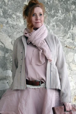 Ewa i Walla Jacke TERI 66766 in beige-blau fein gestreift (original) - Leinen mit Baumwolle