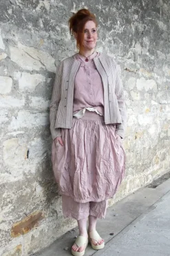 Ewa i Walla Jacke TERI 66766 in beige-blau fein gestreift (original) - Leinen mit Baumwolle