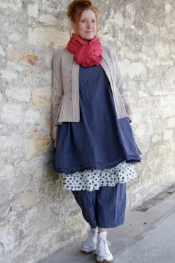 Ewa i Walla Jacke TERI 66766 in beige-blau fein gestreift (original) - Leinen mit Baumwolle