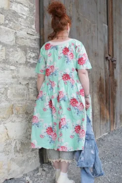 Ewa i Walla Kleid 55859 ALISON in mintgrün mit Flowerprint (turquoise flower) - reine Knitterbaumwolle