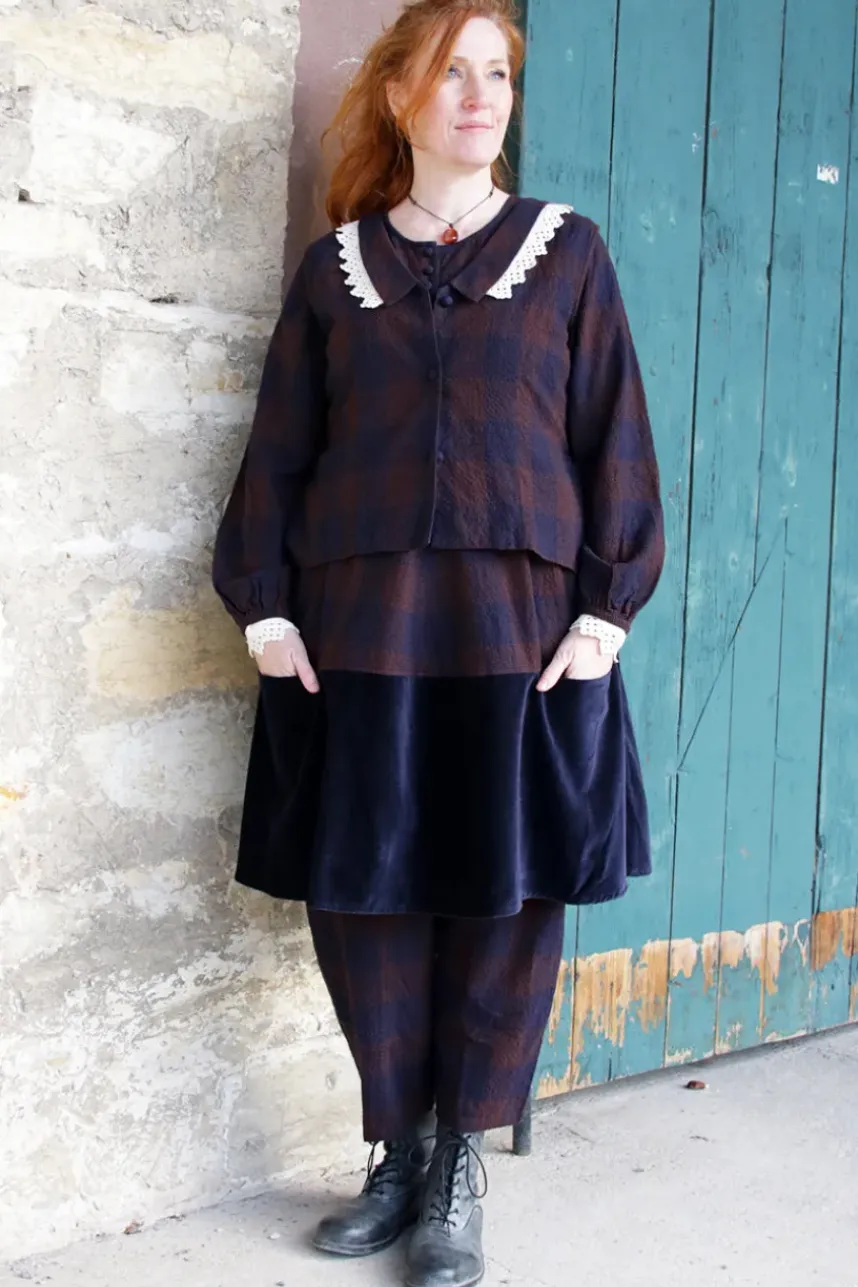 *Ewa i Walla Kleid 55887 ANTONIA in blau burgunder kariert - softe Wolle & Baumwolle
