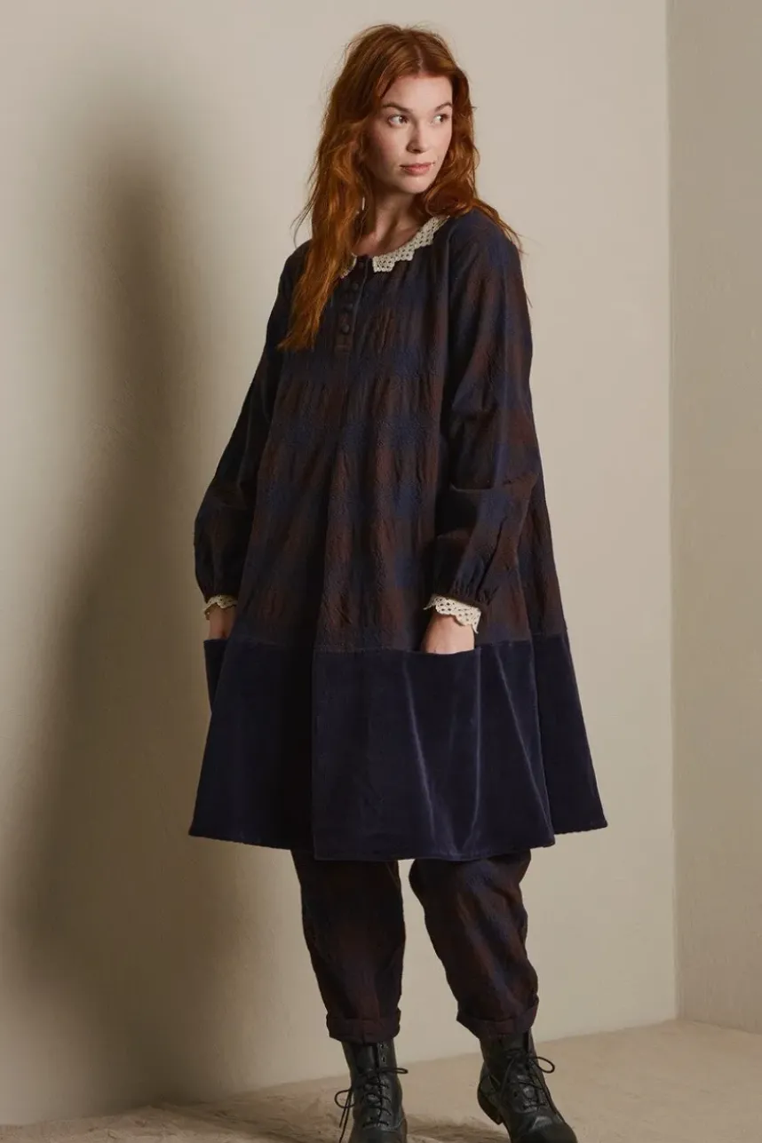 *Ewa i Walla Kleid 55887 ANTONIA in blau burgunder kariert - softe Wolle & Baumwolle