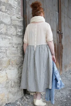 Ewa i Walla Kleid 55843 BEDA im tollen Materialmix (striped cotton) - reine Baumwolle & Voile