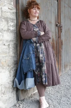 Ewa i Walla Kleid 55807 FILIPPA in rose-violett mit Punkten (dark mauve) - reine Knitterbaumwolle