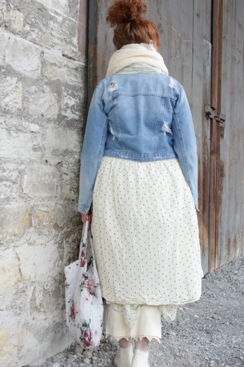 Ewa i Walla Kleid 55834 GERTRUD in cremeweiss mit blauen Punkten (blue) - luftiger Voile