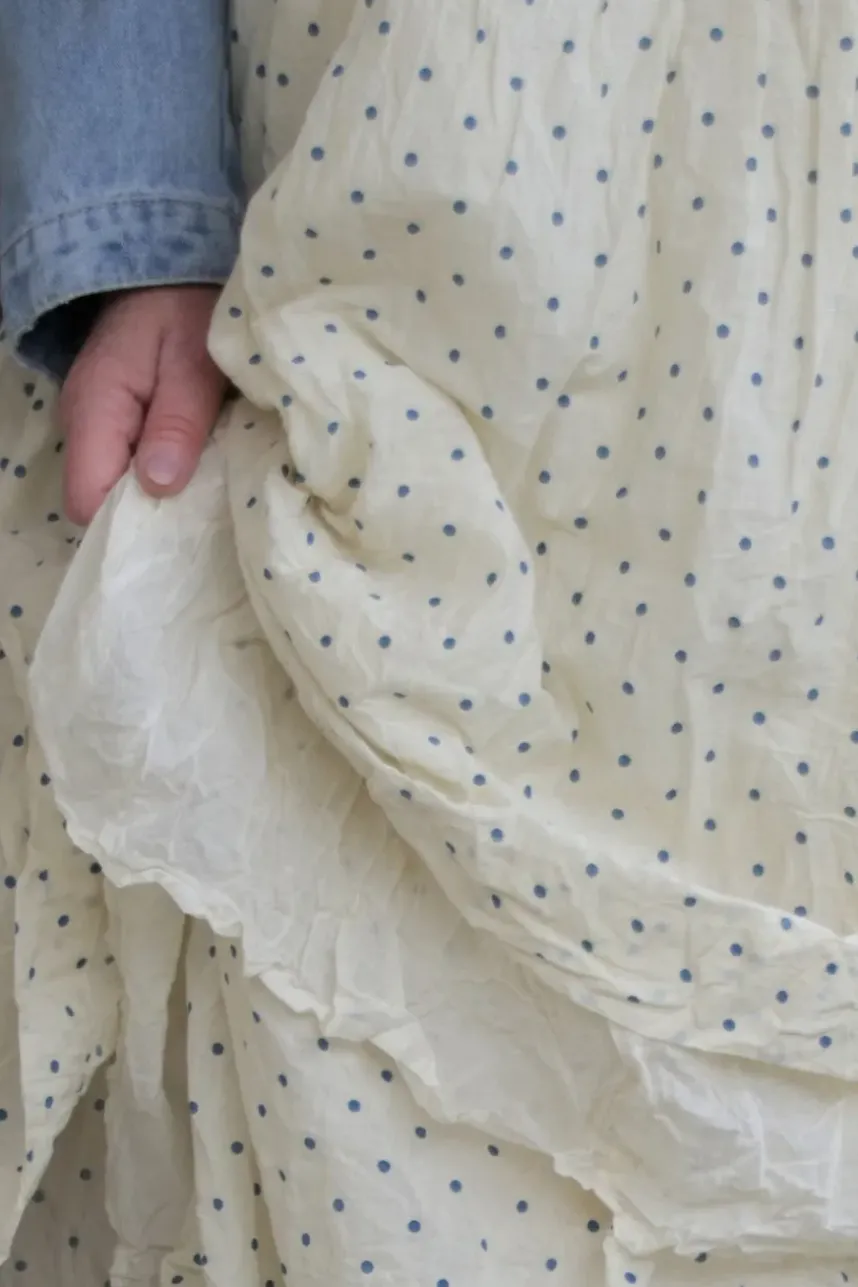 Ewa i Walla Kleid 55834 GERTRUD in cremeweiss mit blauen Punkten (blue) - luftiger Voile