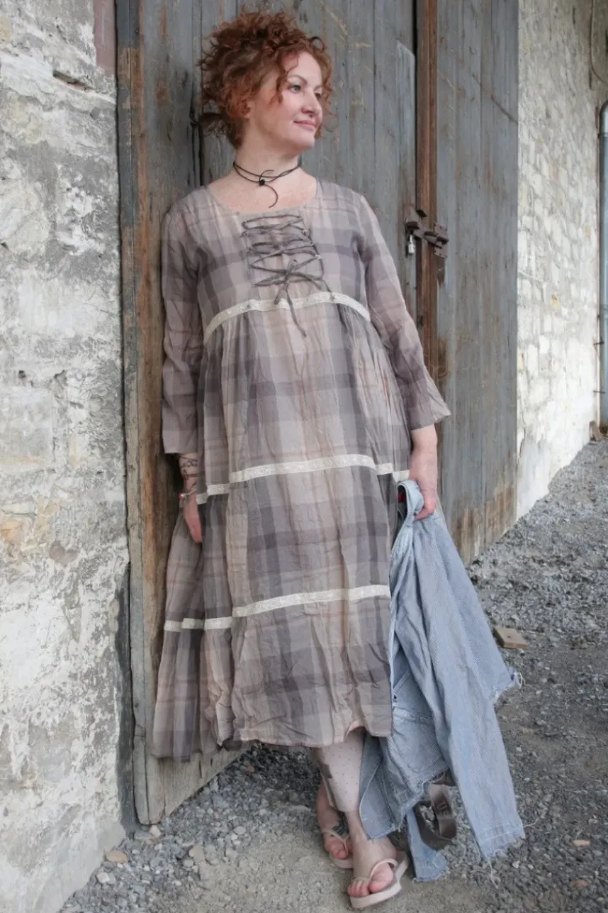 Ewa i Walla Kleid 55738 in creme, nougat & braun kariert - reiner Voile