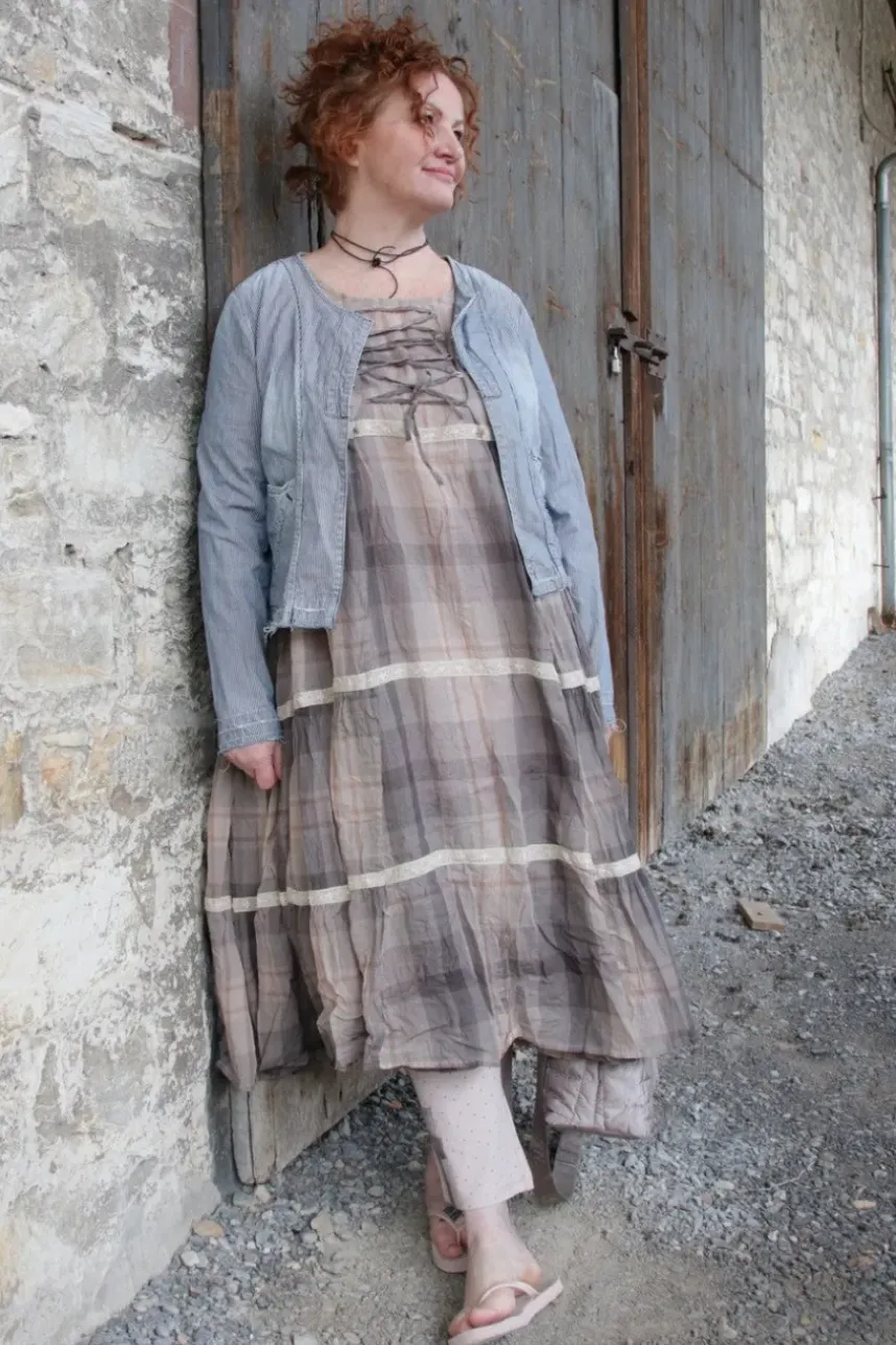 Ewa i Walla Kleid 55738 in creme, nougat & braun kariert - reiner Voile
