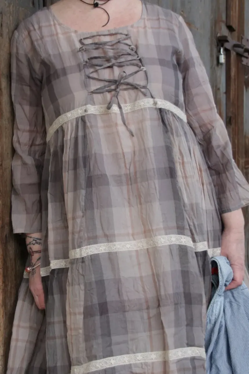 Ewa i Walla Kleid 55738 in creme, nougat & braun kariert - reiner Voile