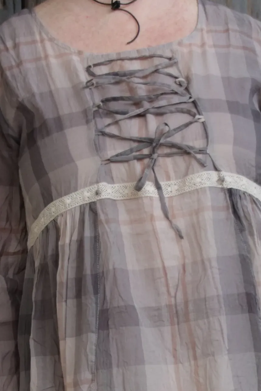 Ewa i Walla Kleid 55738 in creme, nougat & braun kariert - reiner Voile