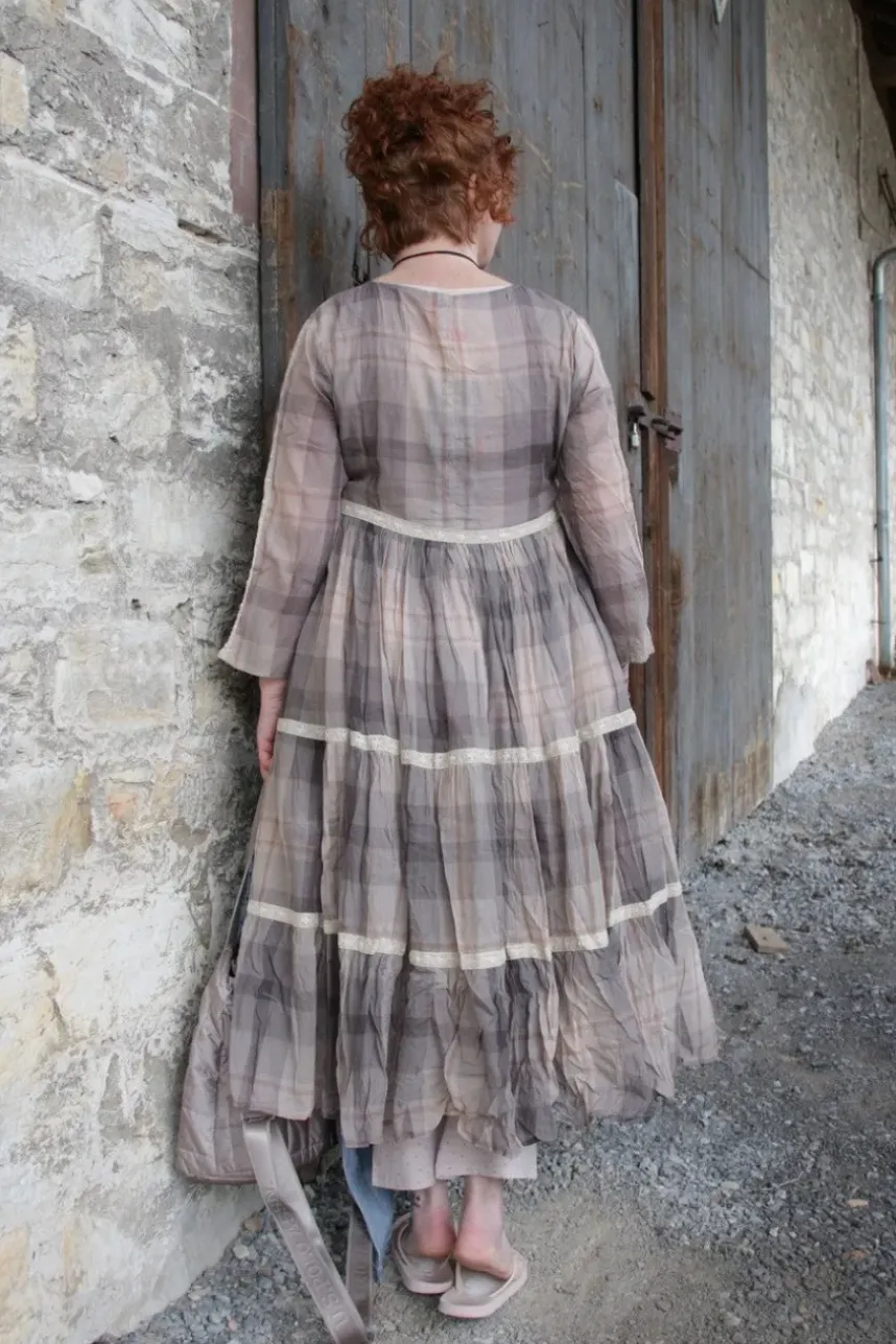 Ewa i Walla Kleid 55738 in creme, nougat & braun kariert - reiner Voile