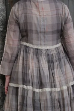 Ewa i Walla Kleid 55738 in creme, nougat & braun kariert - reiner Voile