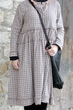 *Ewa i Walla Kleid 55879 MALENA in grau altrose kariert (checked linen) - softes Leinen