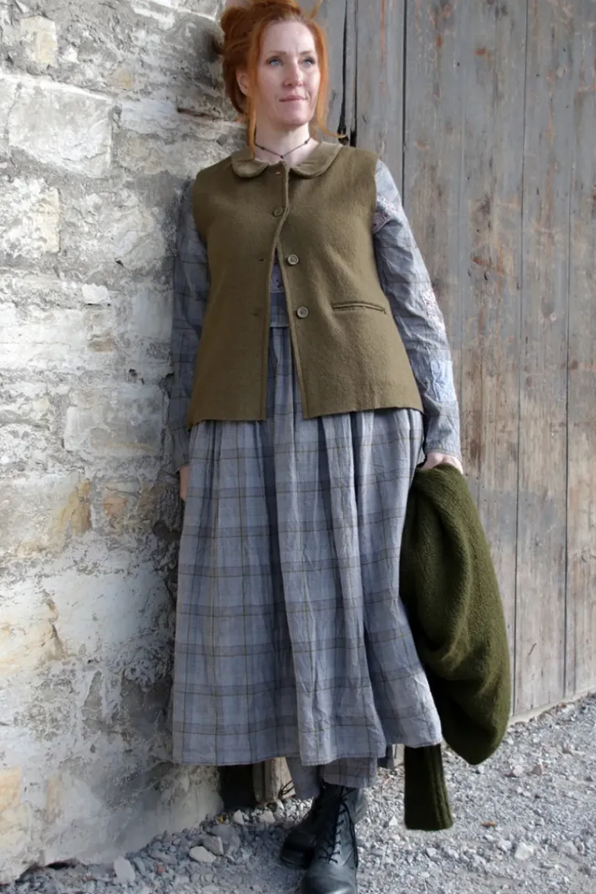 *Ewa i Walla Kleid 55875 SALMA in grau oliv kariert mit Flicken (original) - reine Baumwolle