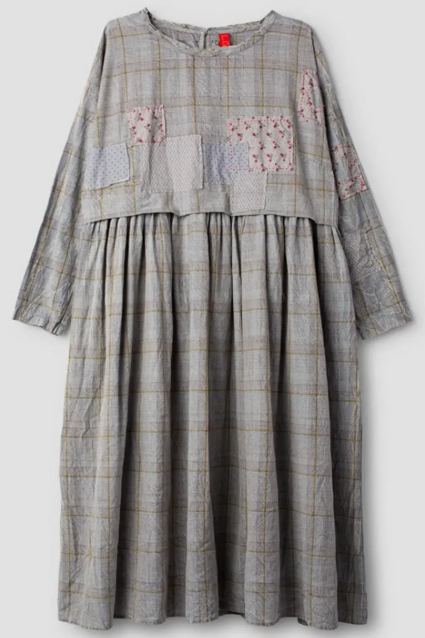 *Ewa i Walla Kleid 55875 SALMA in grau oliv kariert mit Flicken (original) - reine Baumwolle