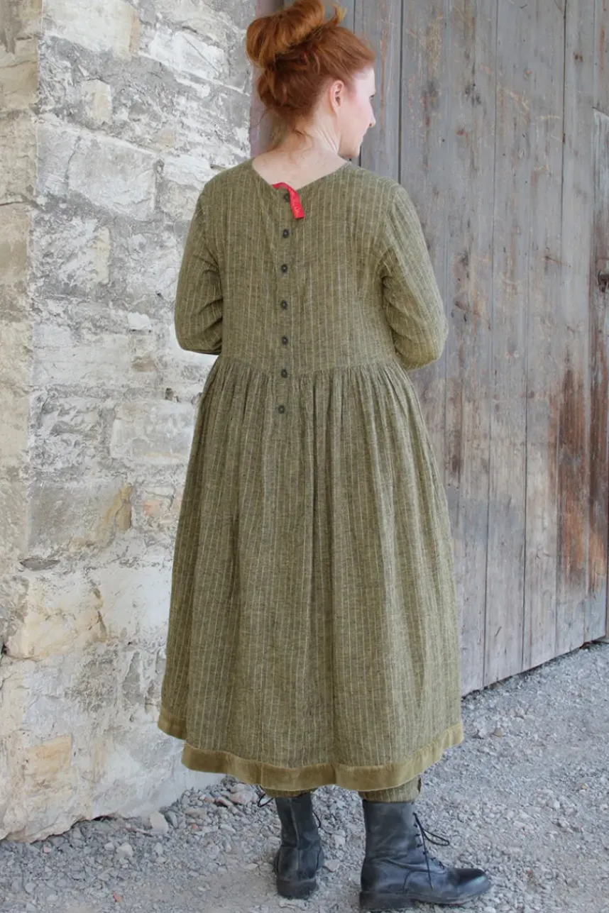 *Ewa i Walla Kleid 55876 VANDA in oliv mit Streifen (dark ecru) - softes Leinen