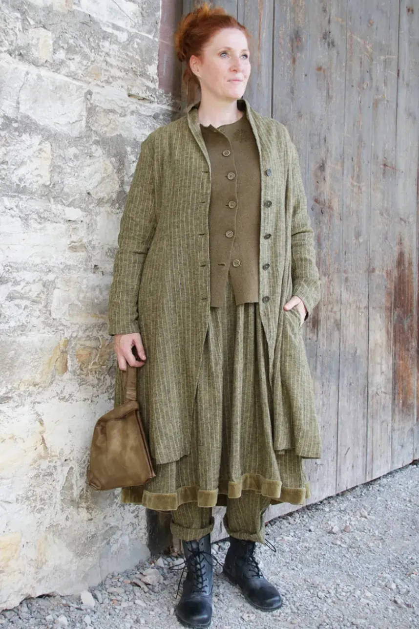 *Ewa i Walla Kleid 55876 VANDA in oliv mit Streifen (dark ecru) - softes Leinen