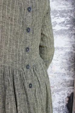 *Ewa i Walla Kleid 55876 VANDA in oliv mit Streifen (dark ecru) - softes Leinen