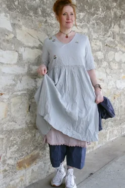 Ewa i Walla Kleid KJELLA 55906 in hellblau zart kariert (original) - Baumwolle mit Leinen