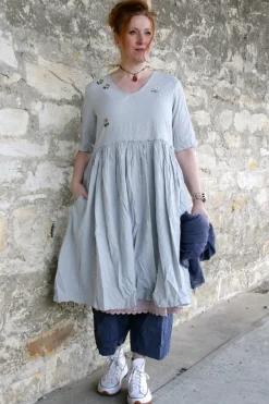 Ewa i Walla Kleid KJELLA 55906 in hellblau zart kariert (original) - Baumwolle mit Leinen