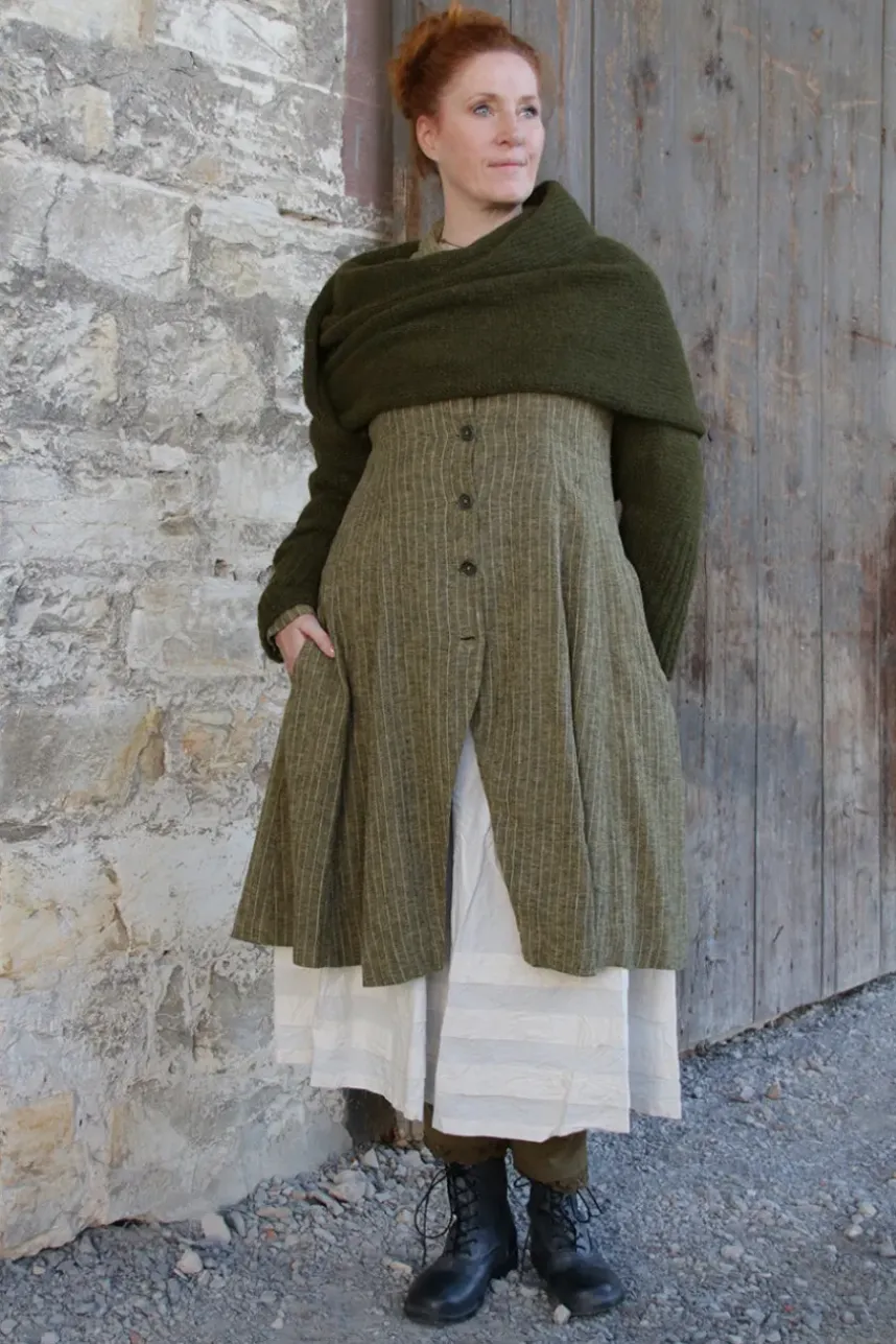 *Ewa i Walla Mantel 66764 JIMENA in oliv fein gestreift (dark ecru) - softes Leinen