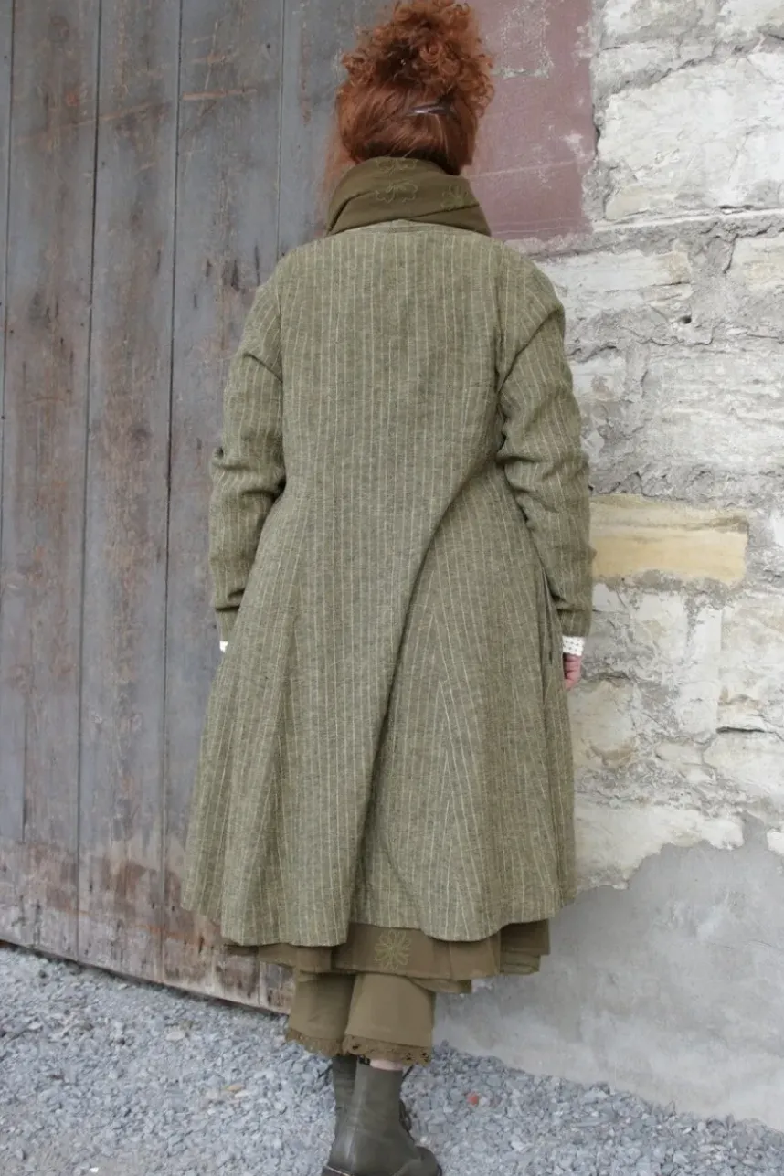 *Ewa i Walla Mantel 66764 JIMENA in oliv fein gestreift (dark ecru) - softes Leinen