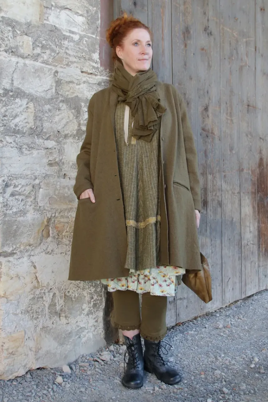 *Ewa i Walla Mantel 66758 MARIE in oliv (olive) - reine, gewalkte Schafswolle