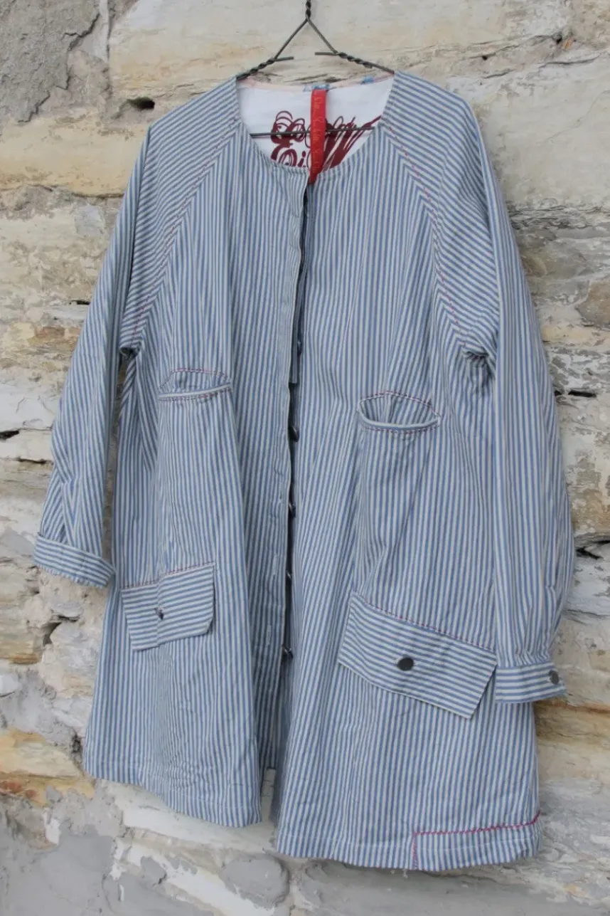 Ewa i Walla Parka/Kurzmantel 66298 in creme-blau gestreift - reine Baumwolle