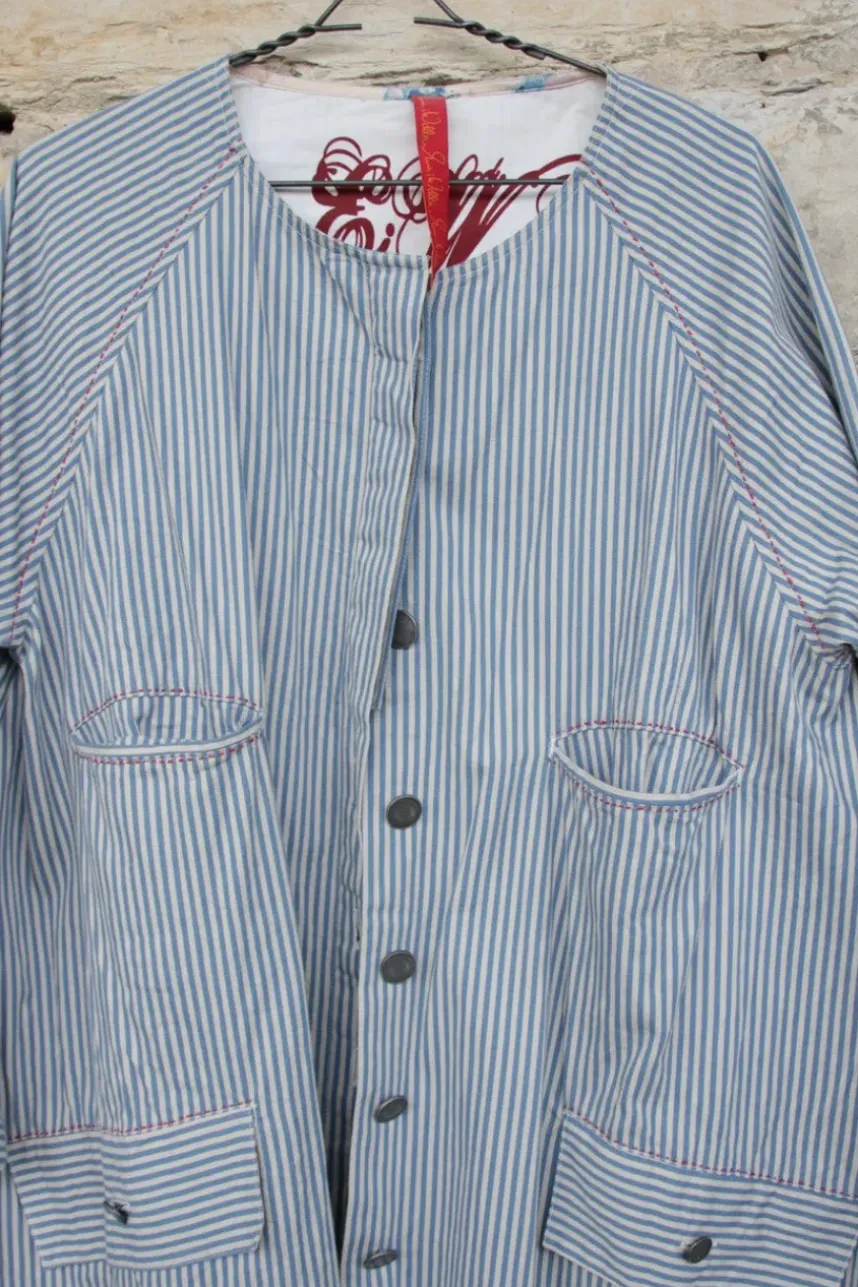 Ewa i Walla Parka/Kurzmantel 66298 in creme-blau gestreift - reine Baumwolle