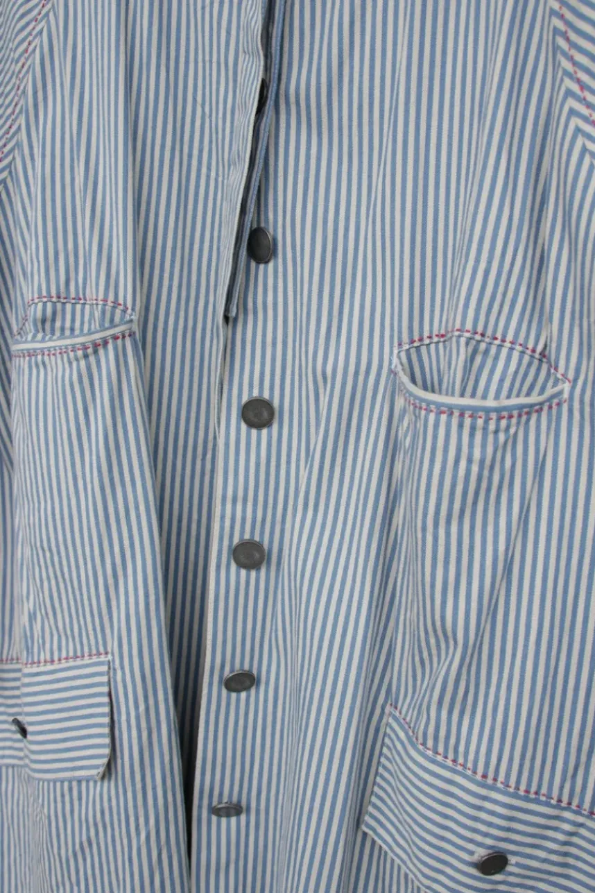Ewa i Walla Parka/Kurzmantel 66298 in creme-blau gestreift - reine Baumwolle