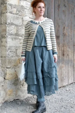 *Ewa i Walla Strickjacke 44992 MARIT in creme grau gestreift - recycelte Baumwolle